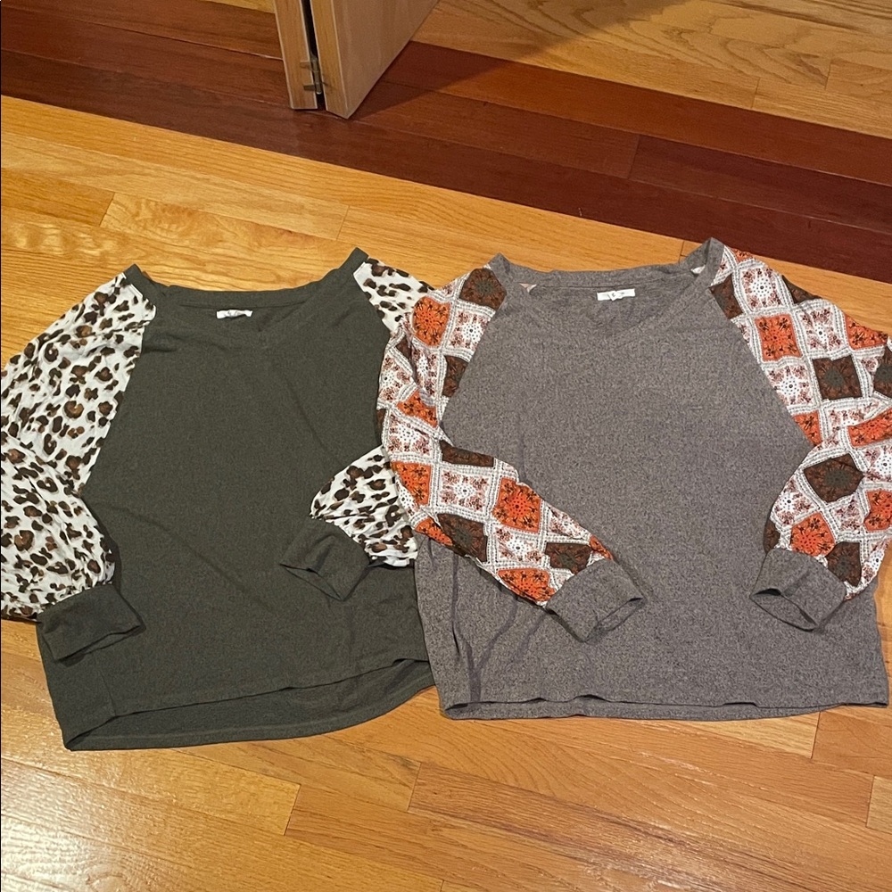 Long Sleeve Tees with Patterned Sleeves